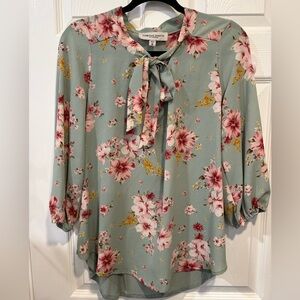 Tempted Hearts Floral Blouse in Green and Pink